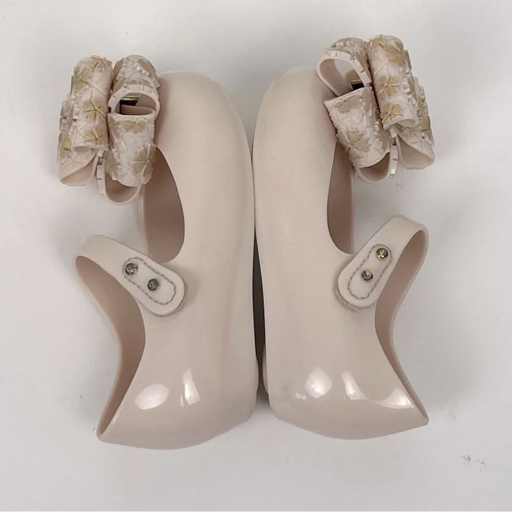 Mini Melissa Ultragirl Sweet Beige & Gold Maryjane style baby girl shoes, 7.